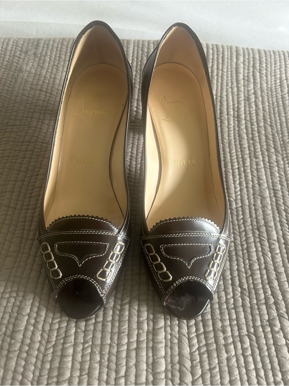 Christian Loubitan Classic Brown Women's Peep-Toe Pumps